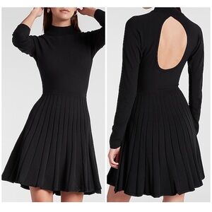 EXPRESS Black Pleated Open-Back Sweater Dress